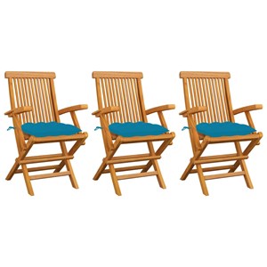 Maison exclusive - chaises de jardin avec coussins bleu clair lot de 3 teck mass