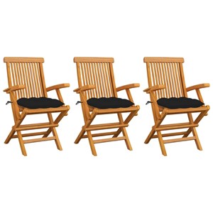 Maison exclusive - chaises de jardin avec coussins noir lot de 3 bois teck massi