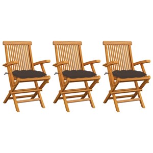Maison exclusive - chaises de jardin avec coussins taupe lot de 3 bois teck mass