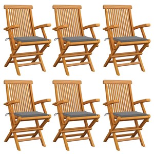Maison exclusive - chaises de jardin avec coussins gris lot de 6 bois teck massi