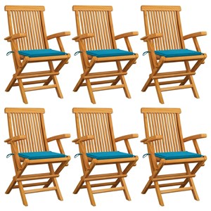 Maison exclusive - chaises de jardin avec coussins bleu lot de 6 bois teck massi
