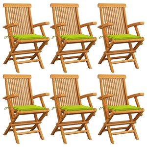 Maison exclusive - chaises de jardin avec coussins vert vif lot de 6 bois teck
