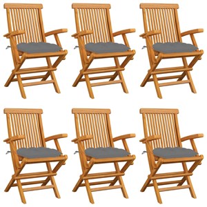 Maison exclusive - chaises de jardin avec coussins gris lot de 6 bois teck massi