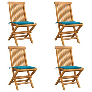 Maison exclusive - chaises de jardin et coussins bleu lot de 4 bois de teck mass