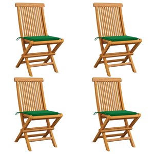 Maison exclusive - chaises de jardin et coussins vert lot de 4 bois de teck mass