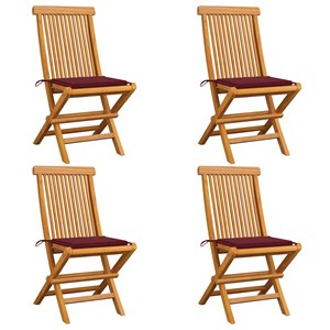 Maison exclusive - chaises de jardin avec coussins rouge bordeaux lot de 4 teck