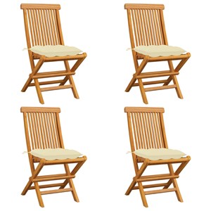 Maison exclusive - chaises de jardin et coussins blanc crème lot de 4 teck massi
