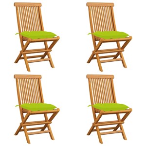 Maison exclusive - chaises de jardin avec coussins vert vif lot de 4 bois de tec