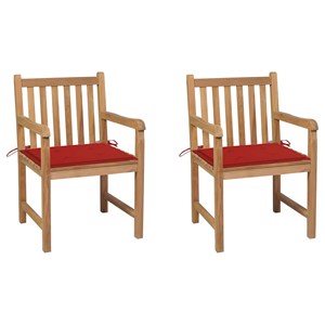 Maison exclusive - chaises de jardin lot de 2 et coussins rouge bois teck massif