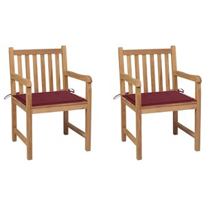 Maison exclusive - chaises de jardin lot de 2 avec coussins bordeaux teck massif