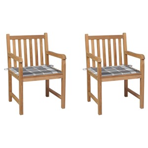Maison exclusive - chaises de jardin lot de 2 avec coussins à carreaux gris teck