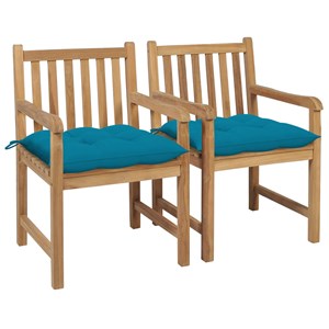 Maison exclusive - chaises de jardin lot de 2 et coussins bleu clair bois de tec