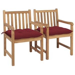 Maison exclusive - chaises de jardin lot de 2 avec coussins bordeaux teck massif
