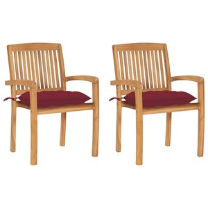 Maison exclusive - chaises de jardin lot de 2 avec coussins bordeaux teck massif