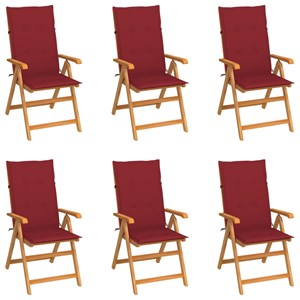 Maison exclusive - chaises de jardin lot de 6 avec coussins bordeaux bois de tec