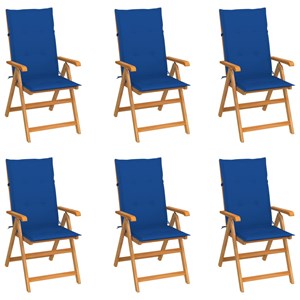 Maison exclusive - chaises de jardin lot de 6 avec coussins bleu royal bois teck
