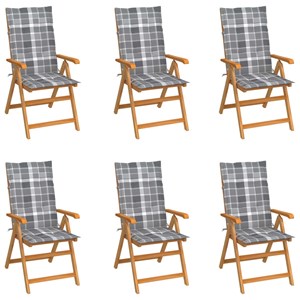 Maison exclusive - chaises de jardin lot de 6 et coussins carreaux gris bois tec