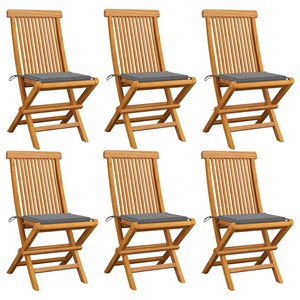 Maison exclusive - chaises de jardin et coussins gris lot de 6 bois de teck mass