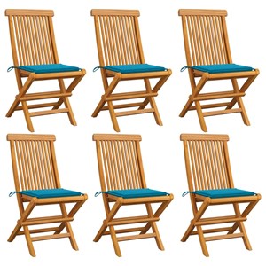 Maison exclusive - chaises de jardin et coussins bleu lot de 6 bois de teck mass