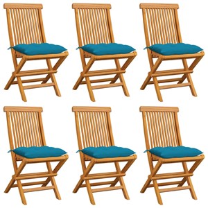 Maison exclusive - chaises de jardin et coussins bleu clair lot de 6 bois de tec