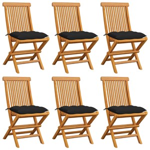 Maison exclusive - chaises de jardin et coussins noir lot de 6 bois de teck mass