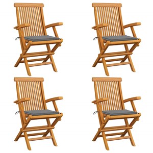 Maison exclusive - chaises de jardin et coussins gris lot de 4 bois de teck mass