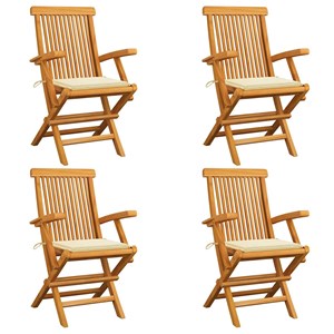 Maison exclusive - chaises de jardin et coussins crème lot de 4 bois teck massif