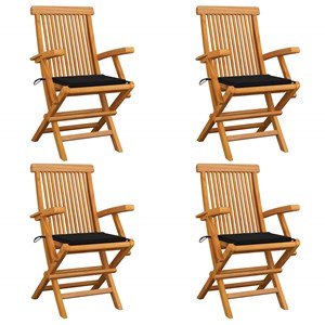 Maison exclusive - chaises de jardin et coussins noir lot de 4 bois de teck mass
