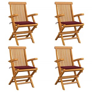 Maison exclusive - chaises de jardin avec coussins rouge bordeaux lot de 4 teck
