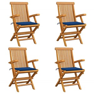 Maison exclusive - chaises de jardin et coussins bleu royal lot de 4 bois de tec