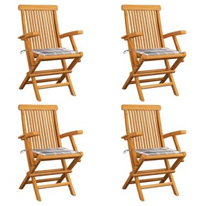 Maison exclusive - chaises de jardin coussins à carreaux gris lot de 4 teck mass