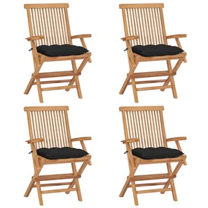 Maison exclusive - chaises de jardin et coussins noir lot de 4 bois de teck mass