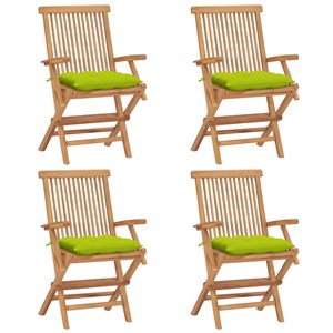 Maison exclusive - chaises de jardin avec coussins vert vif lot de 4 bois de tec