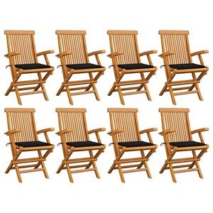 Maison exclusive - chaises de jardin avec coussins noir lot de 8 bois teck massi