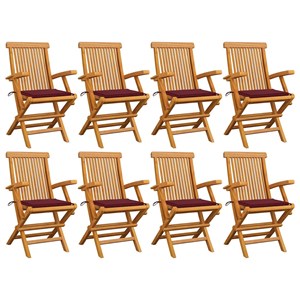 Maison exclusive - chaises de jardin avec coussins bordeaux lot de 8 teck massif