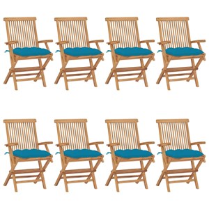 Maison exclusive - chaises de jardin avec coussins bleu clair lot de 8 teck mass