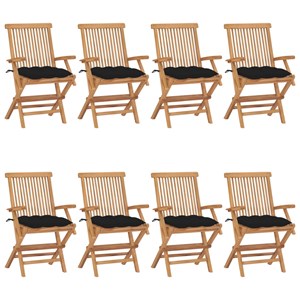 Maison exclusive - chaises de jardin avec coussins noir lot de 8 bois teck massi