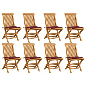 Maison exclusive - chaises de jardin avec coussins bordeaux lot de 8 teck massif