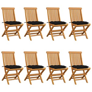 Maison exclusive - chaises de jardin et coussins noir lot de 8 bois de teck mass