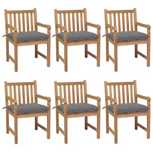 Maison exclusive - chaises de jardin lot de 6 et coussins gris bois de teck soli