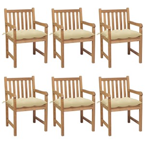 Maison exclusive - chaises de jardin lot de 6 et coussins blanc crème teck solid