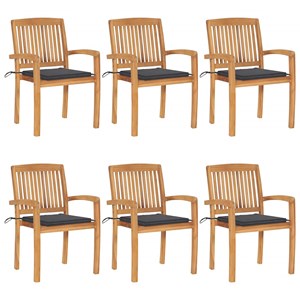 Maison exclusive - chaises de jardin empilables avec coussins lot de 6 teck soli