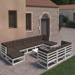 Maison exclusive - salon de jardin 11 pcs avec coussins blanc bois de pin massif