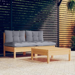 Maison exclusive - salon de jardin 3 pcs avec coussins gris bois de pin