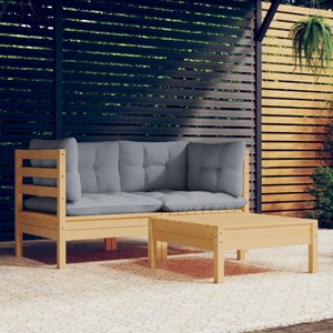 Maison exclusive - salon de jardin 3 pcs avec coussins gris bois de pin