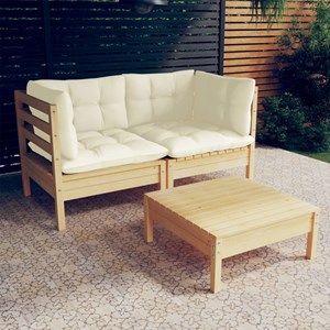 Maison exclusive - salon de jardin 3 pcs avec coussins crème bois de pin