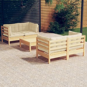 Maison exclusive - salon de jardin 5 pcs avec coussins crème bois de pin