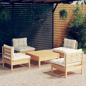 Maison exclusive - salon de jardin 5 pcs avec coussins crème bois de pin
