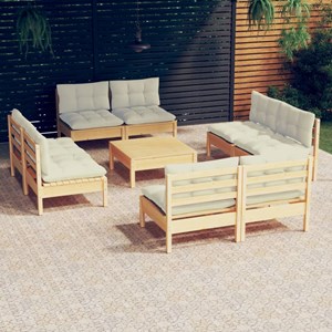 Maison exclusive - salon de jardin 9 pcs avec coussins crème bois de pin