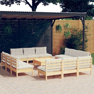 Maison exclusive - salon de jardin 13 pcs avec coussins crème bois de pin